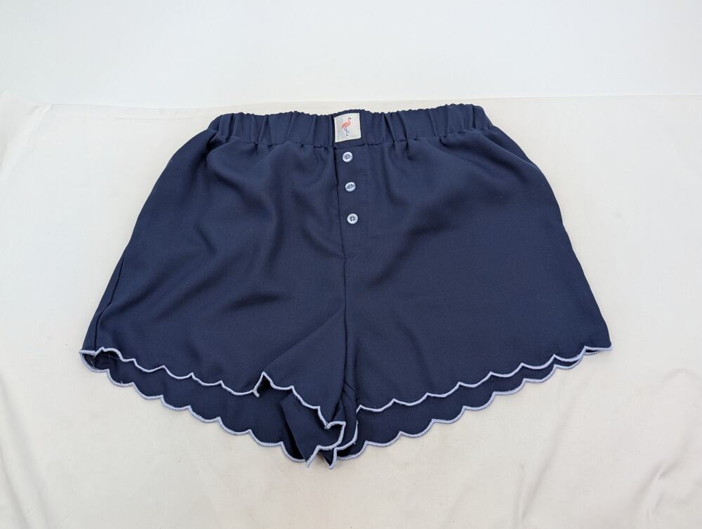 Rae Dunn Flamingo Sleep Shorts Navy Blue Scalloped Hem Comfort Lounge Basic Sm